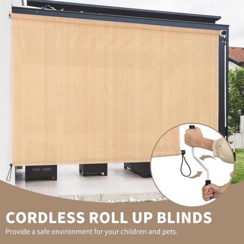 Outdoor Roller Shade 4' W x 6' L Cordless Patio Shades Roll Up Outdoors Blinds with UV Protection, Exterior Roller Shades Cloth for Porch Pergola, Walnut