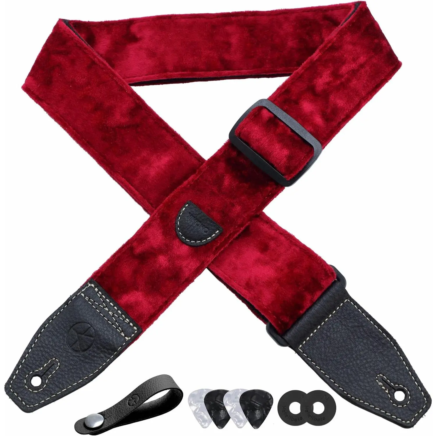 Guitar Strap 2 inch  Guitar Straps with Full Grain Leather End, for Bass Electric and Acoustic Guitars, Free Strap Button, 2 Strap Locks and 4 Guitar Picks