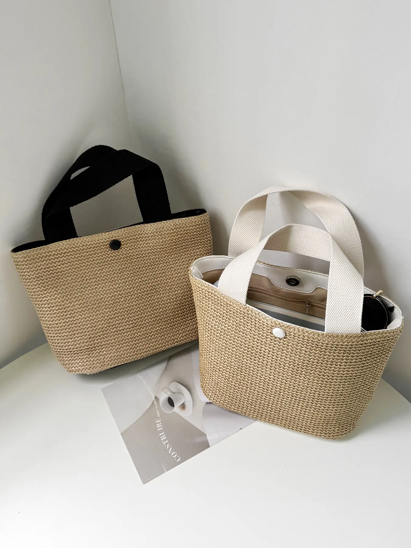 Women's Handwoven Beach Bag, Boho Style Straw Basket, Casual Vacation Tote, Perfect for Summer Holidays, Road Trip Essentials, Stylish and Practical