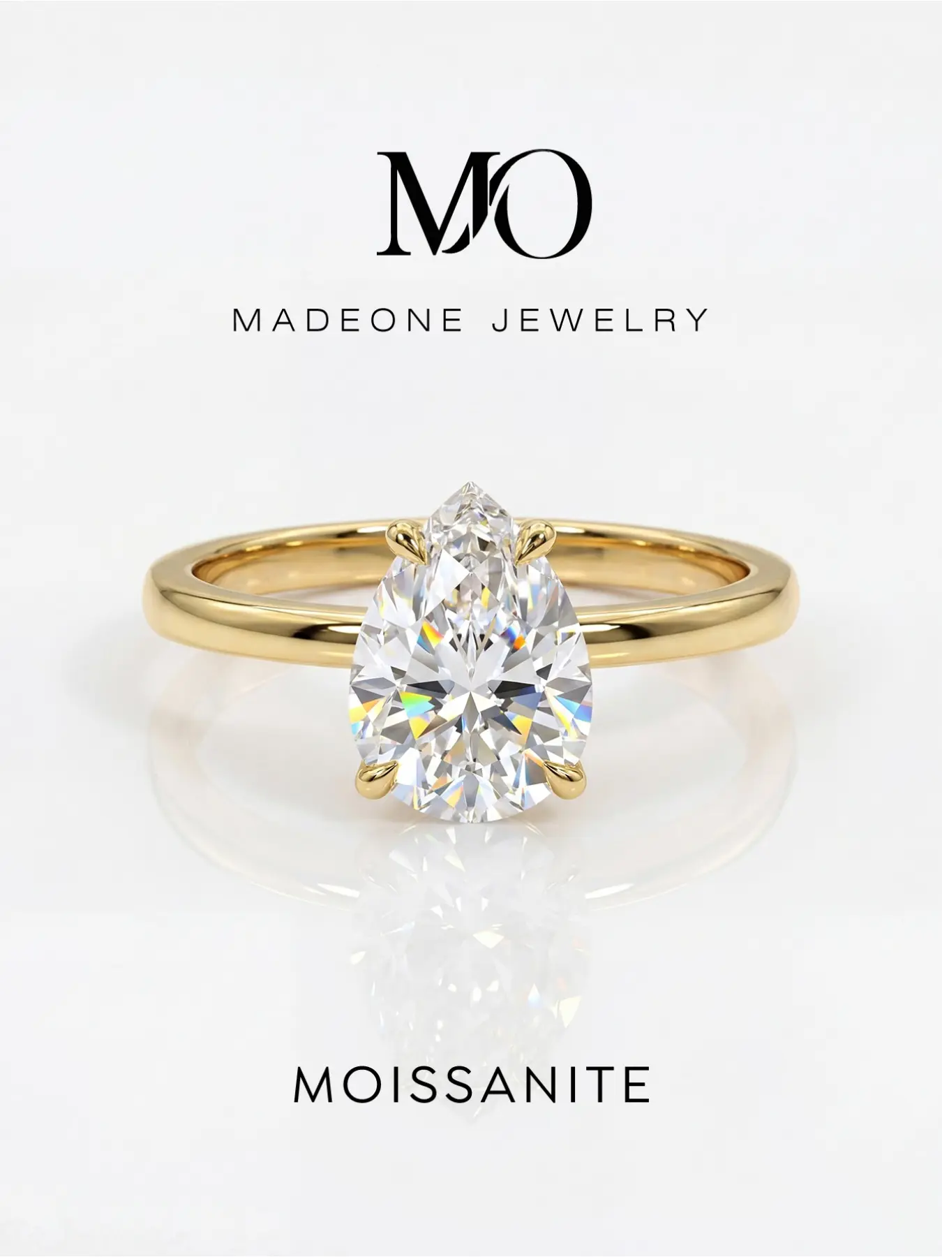 Women's 1 Carat Teardrop Pear Cut Moissanite Ring, Copper Base 4 Prong Solitaire Design, Minimalist Thin Band Engagement Promise Ring, Shiny Simulated Diamond Jewelry, Available in Gold Plated & Silver Plated, Ideal Gift for Wedding & Special Occasions