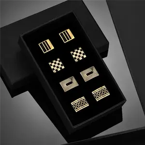 Men's Four-Pair Cufflinks Set with Gift Box, Men's Shirt Cufflinks, Wedding Guest Gift, Men's Gift, Business Tie Clip for Husband T0204022