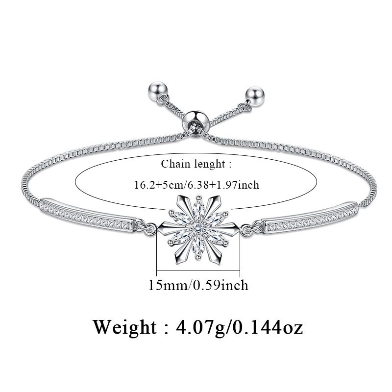 S925 Sterling Silver Snowflake Tennis Bracelets For Women,Cubic Zirconia Bracelet with Adjustable Chain, Anniversary, Birthday, Mother Day, Women' s Day Bracelet