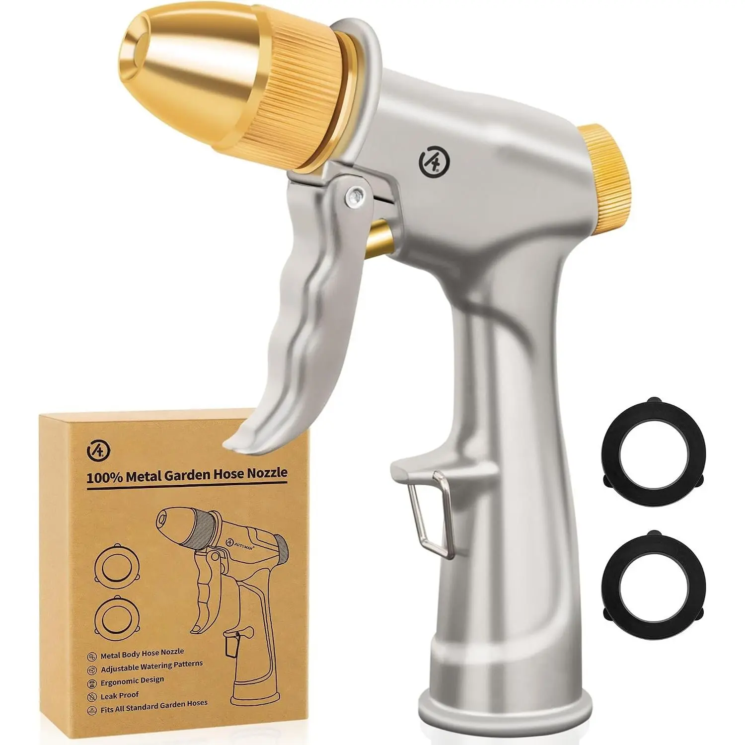 Garden Hose Nozzle Sprayer - High   Metal Water  Nozzle With 4 Patterns - Heavy Duty for Watering , Lawns, Washing  & Pets