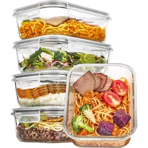 5 Pack 35oz Glass Food Storage Containers with Lids, Meal Prep Containers, Airtight Reusable Lunch Container Set, Safe for Oven, Microwave, Freezer, and Dishwasher, Grey