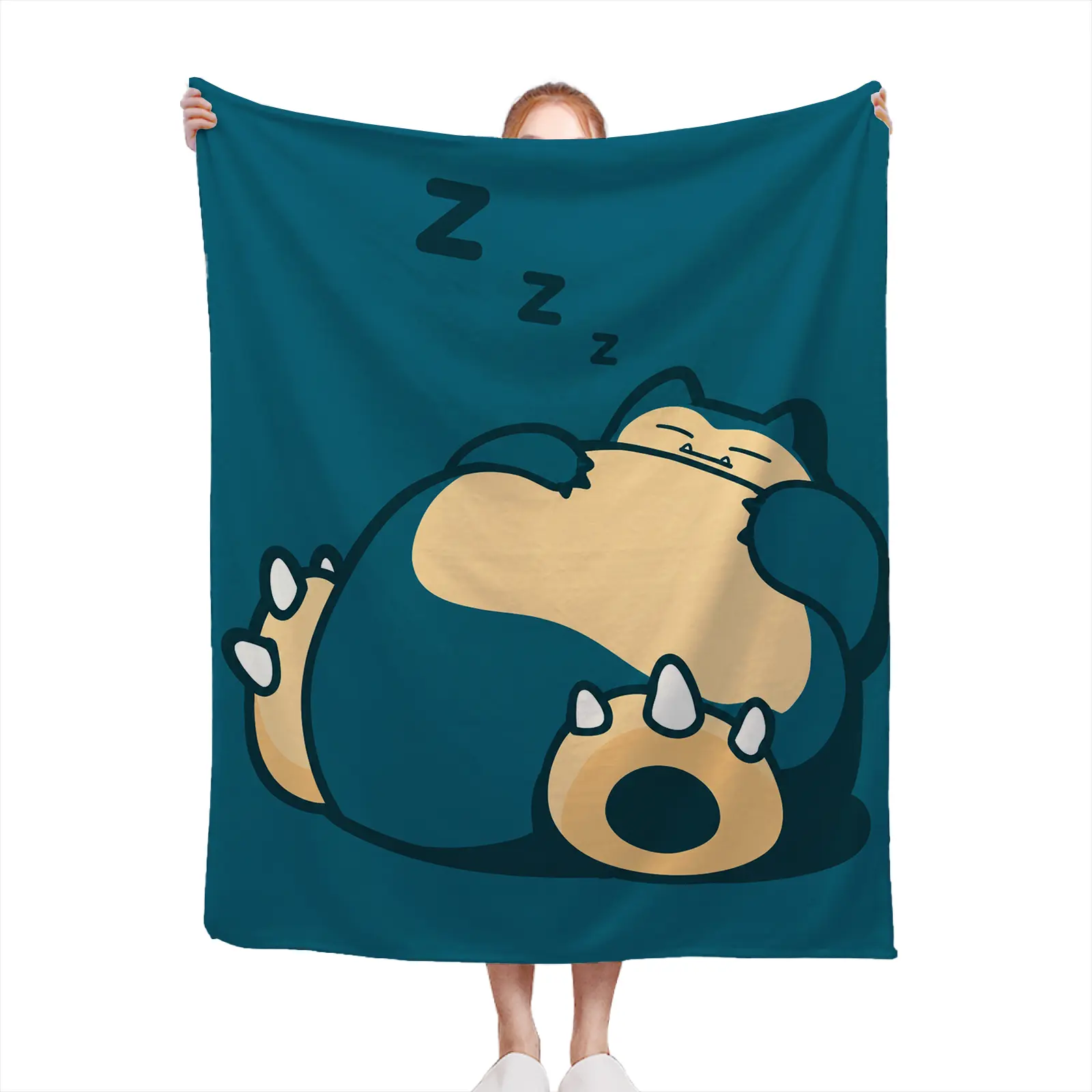 Pokemon-Snorla-(2) Soft Cozy Throw Blanket Plush Fleece Teal Blue Cute Sleeping Snorlax Cartoon Print Lightweight Warm Bed Sofa Living Room Gift For Pokemon Fans