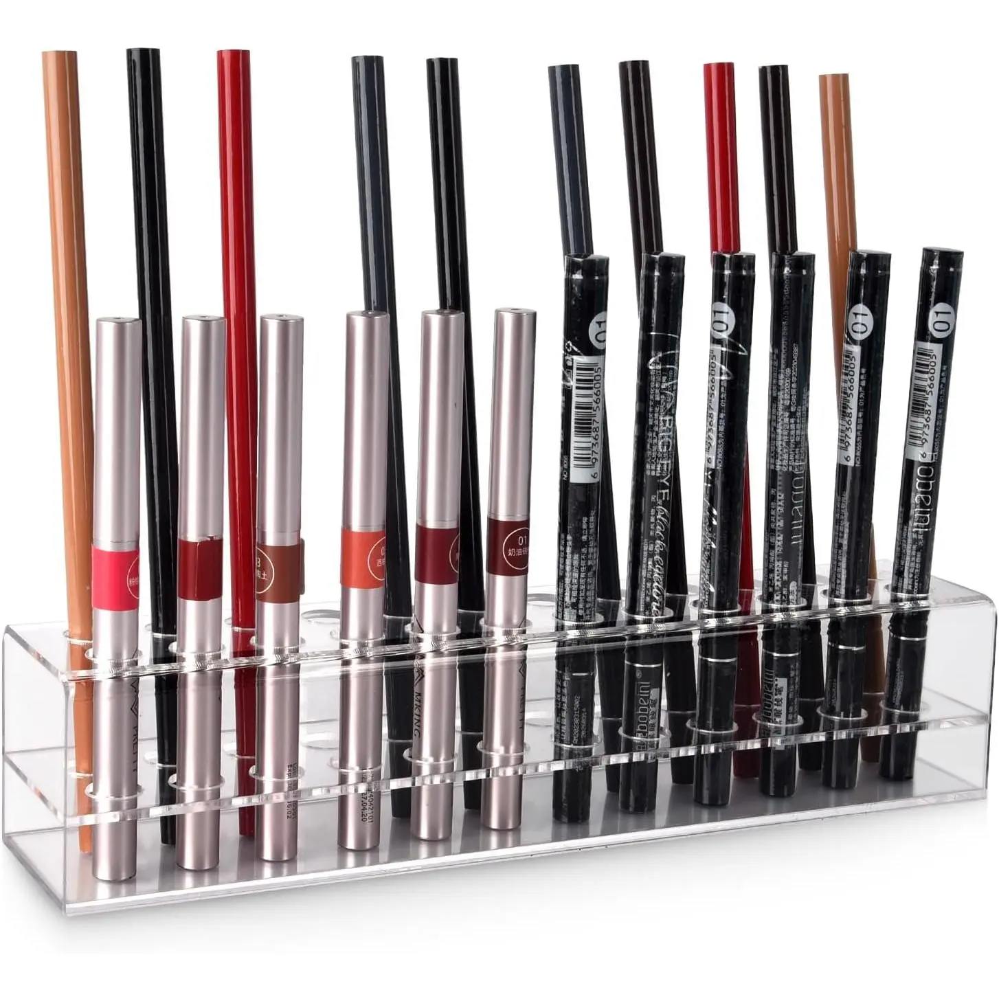 Refillable Makeup Pencil Organizer for Lip Liners & Eyeliner, 24-Slot Standard Makeup Brush Display & Storage Case (Home Organizer Storage Bin)