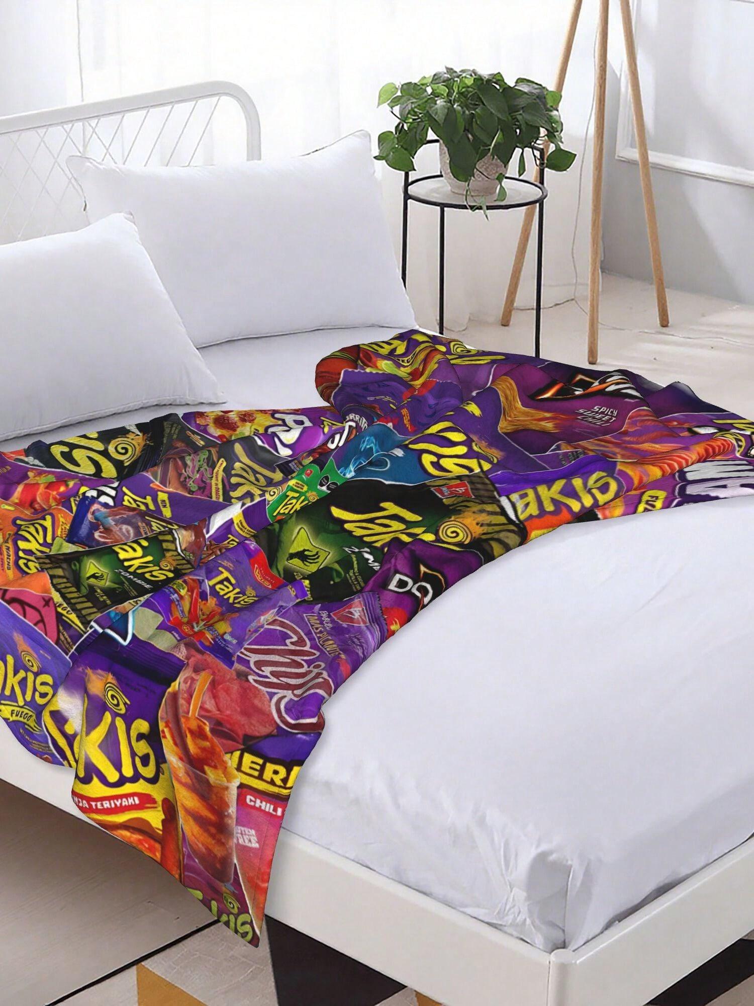 1pcs Soft Personalised Takis Merch Flannel Thick Blanket, Suitable For Sofa, Bed, Living Room, Travel, Office, Shawl, Nap Blanket, Air Conditioning Blanket, Bed Sheet, Camping, Ideal Gift, Daily Gift