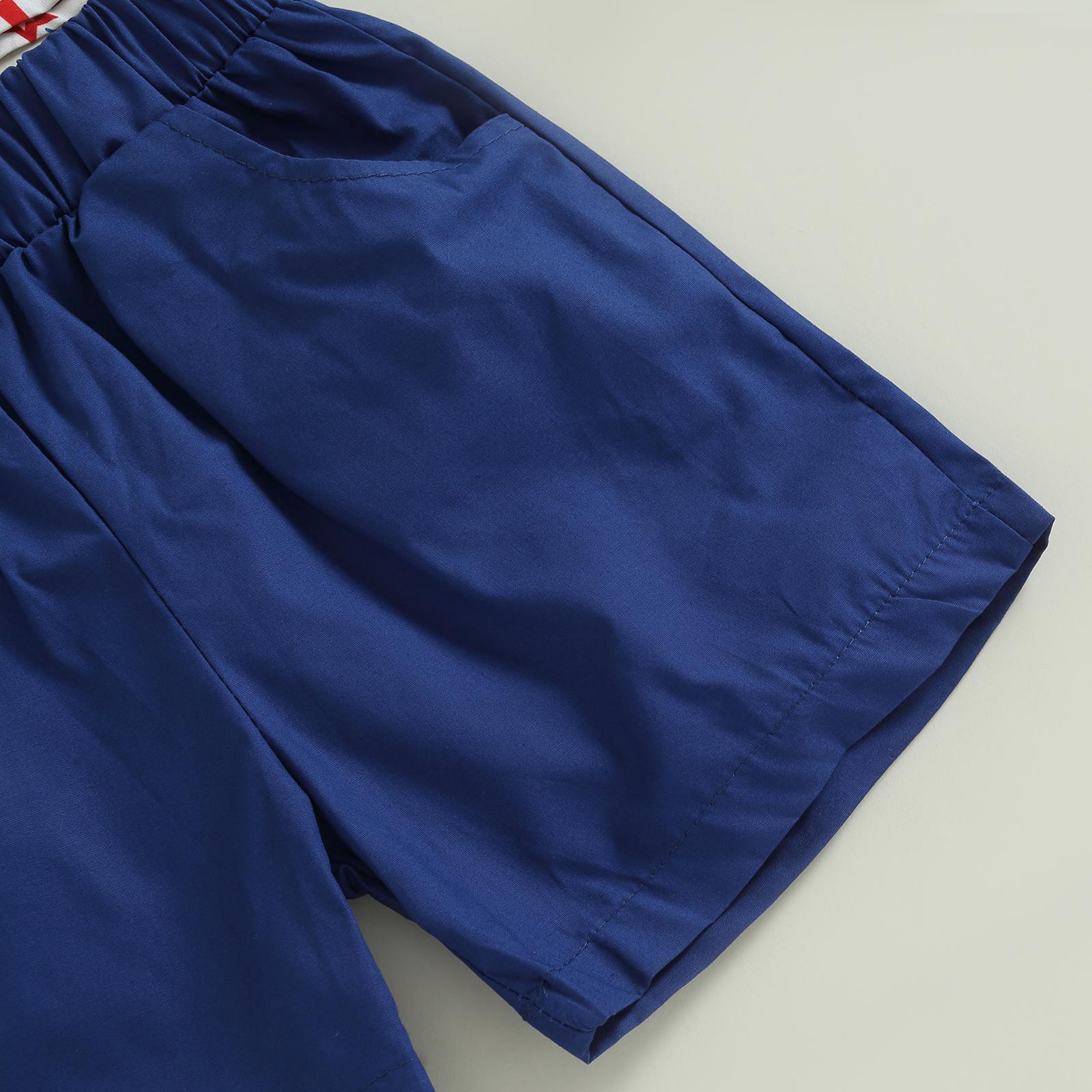 Toddler Baby Boy 4th of July Summer Outfit US Flag/Hat Print Short Sleeve Button Down Shirt and Blue Casual Shorts Set Patriotic Clothes