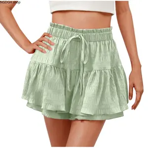 Lightweight Tiered Ruffle Skirt Drawstring Mini - Elegant White Black Smocked Waist Flowy Layered Skirt, Flattering Breathable Bohemian Look for Vacation Photoshoot Beach Days & Coastal Summer Adventures