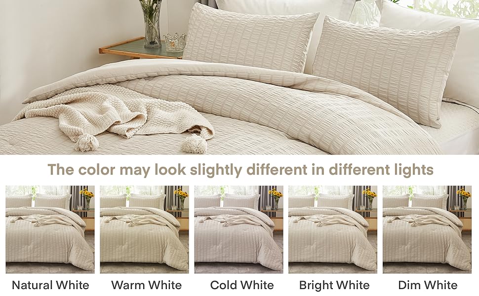 Beige Seersucker Queen Comforter Set (90x90 inches), 3 Pieces-100% Soft Washed Microfiber Lightweight Comforter with 2 Pillowcases, All Season Down Alternative Comforter Set for Bedding Beige Seersucker Queen Comforter Set (90x90 inches), 3 Pieces-100% Soft Washed Microfiber Lightweight Comforter with 2 Pillowcases, All Season Down Alternative Comforter Set for Bedding