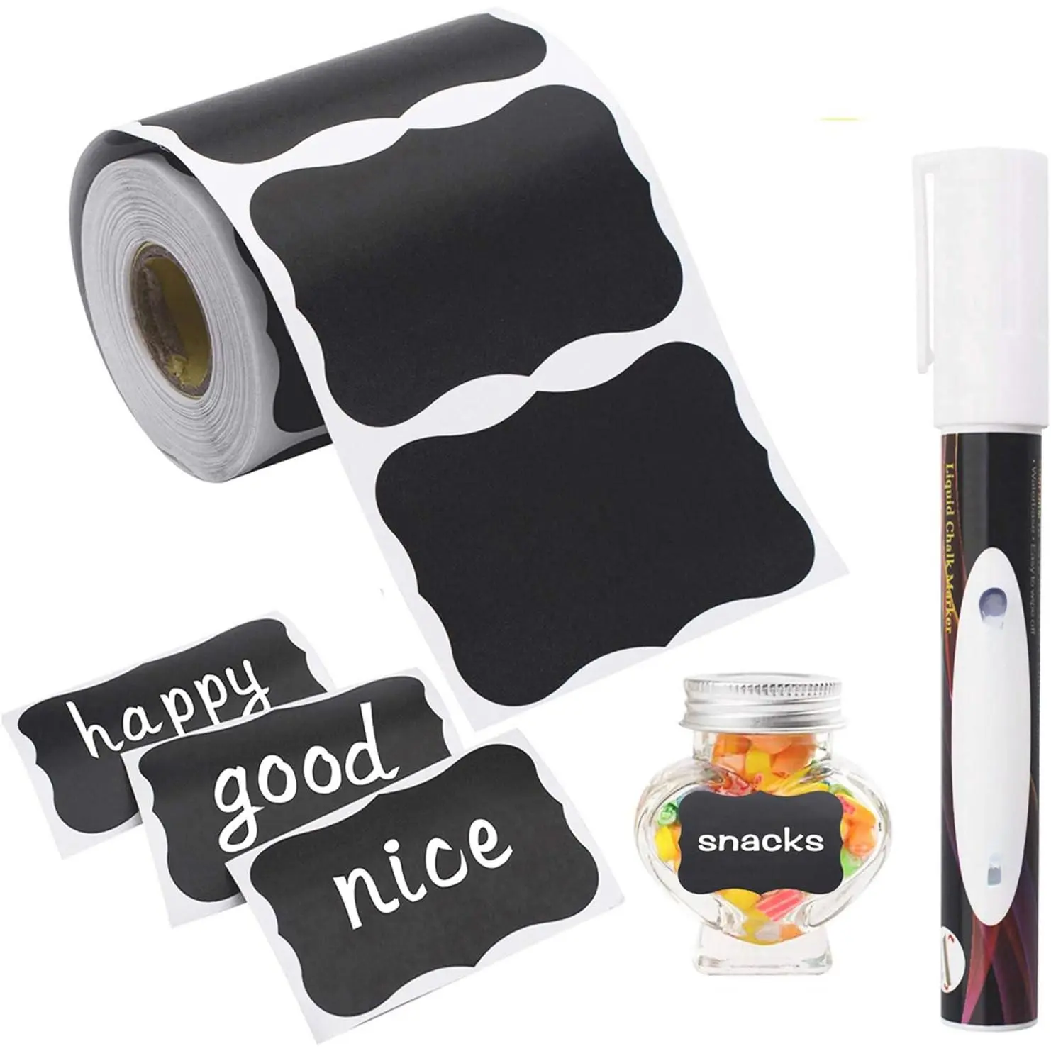 Chalkboard Labels-180pcs Waterproof Reusable Blackboard Stickers with 1 Liquid Chalk Marker for Mason Jars, Parties Decoration, Craft Rooms, Weddings, Storage, Organize Your Home & Kitchen