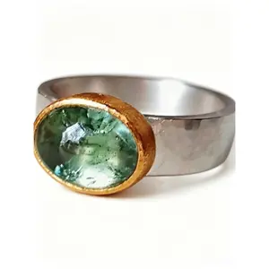 Luxury Heavy-Duty Natural Stone Ring, Real Gold Plating Copper Material, Trendy American Daily Accessory