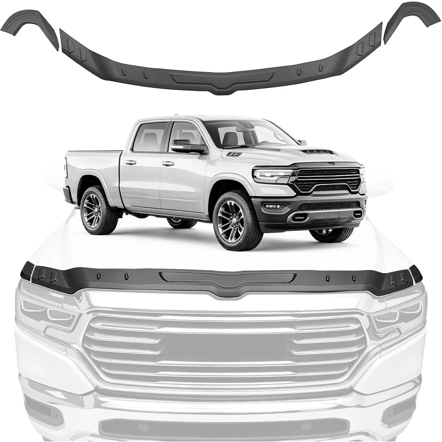 TPE Plastic Hood Deflector Protector Shield, Easy Install Fit for 2019-2026 Dodge RAM 1500 Truck Exterior Accessories, Bug Deflector, Fits 2019-2026