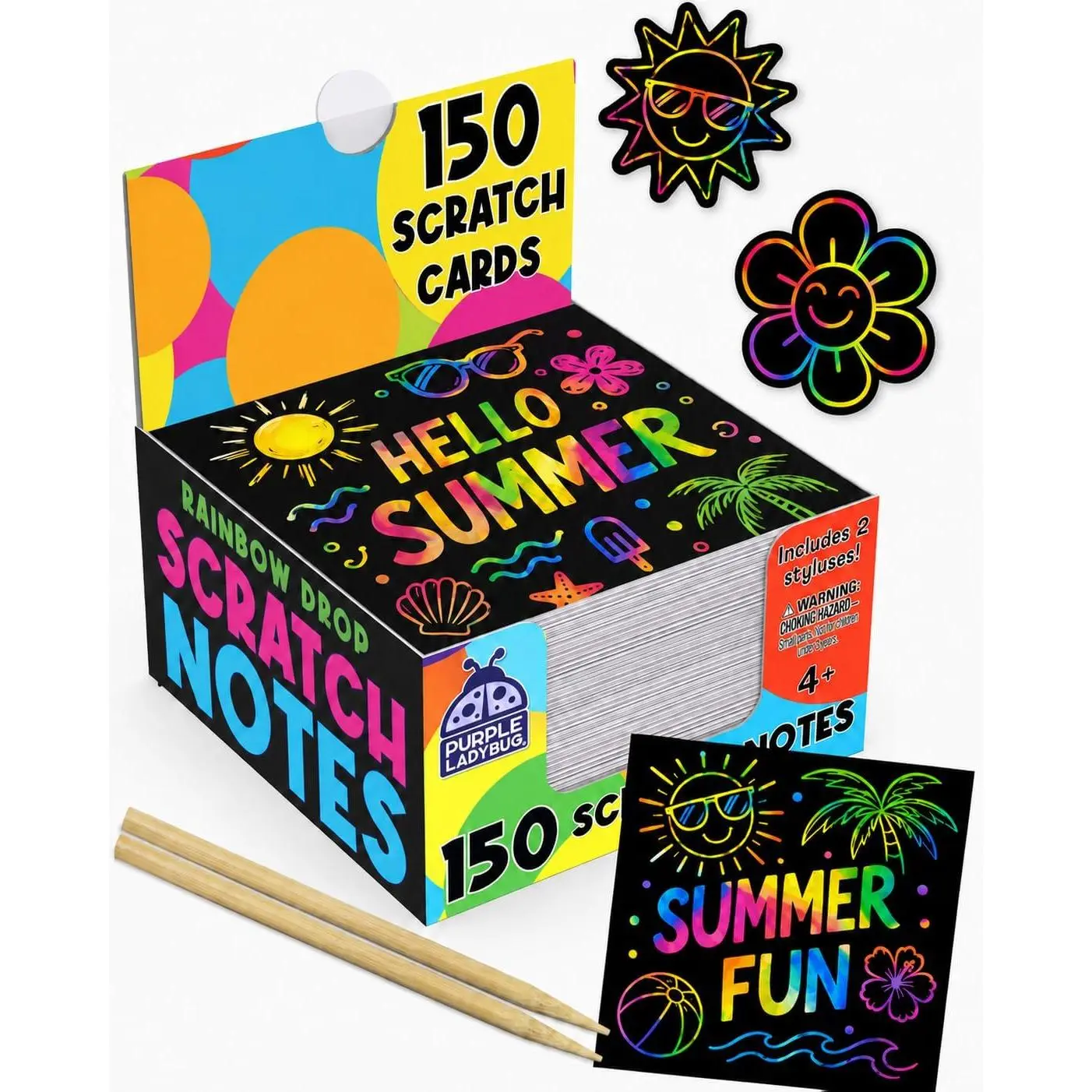 Rainbow Scratch Art for  - 150 count Rainbow Scratch Art Paper Mini Notes | Arts and Crafts Supplies Ages 4-12, Stocking Stuffers for , Activities for Classroom, Camping, Summer, Travel, & Wedding