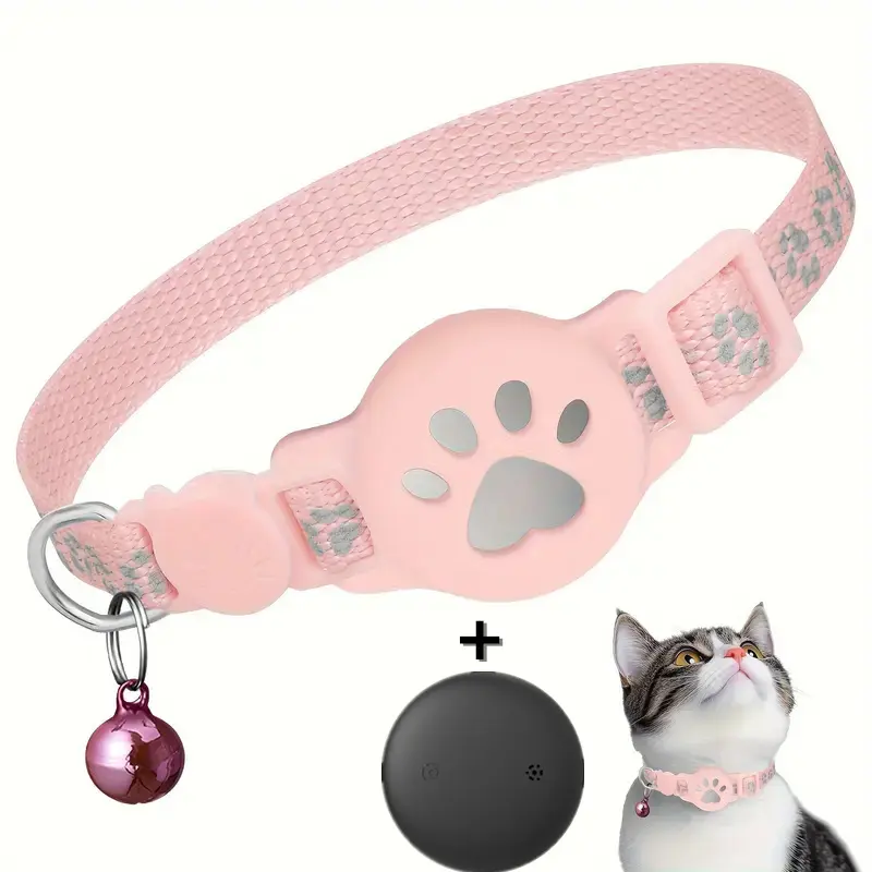 Dual-System Pet Locator Collar with Reflective Strap, Pink-Black and Black Styles