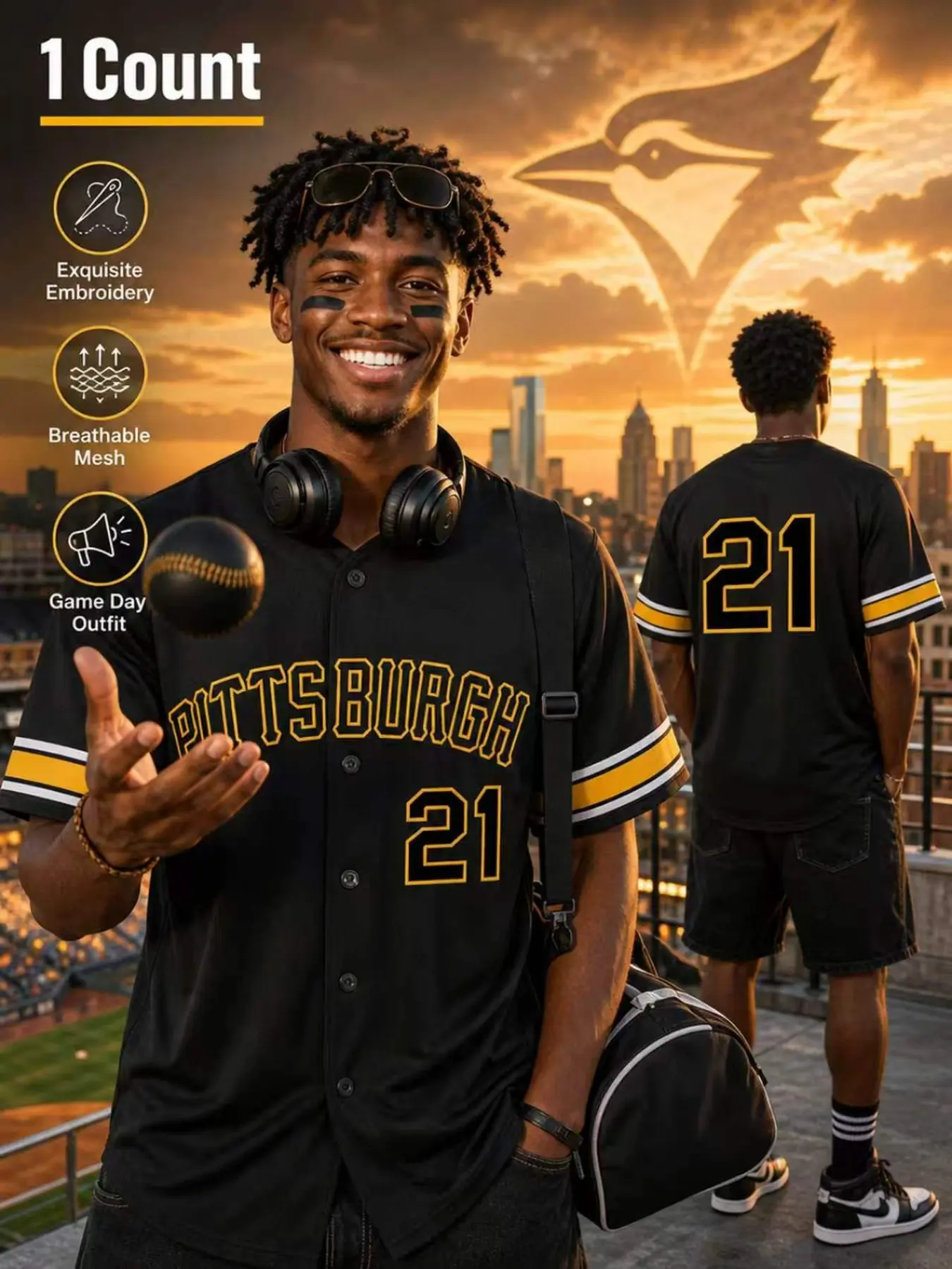 Men's Embroidered #21 #90 Pittsburgh Baseball Jersey, Breathable Sports Shirt for Outdoor Activities & Daily Wear, Game Day & Casual Streetswear, All Seasons Athletic Top, Exquisite Embroidered Jerseys