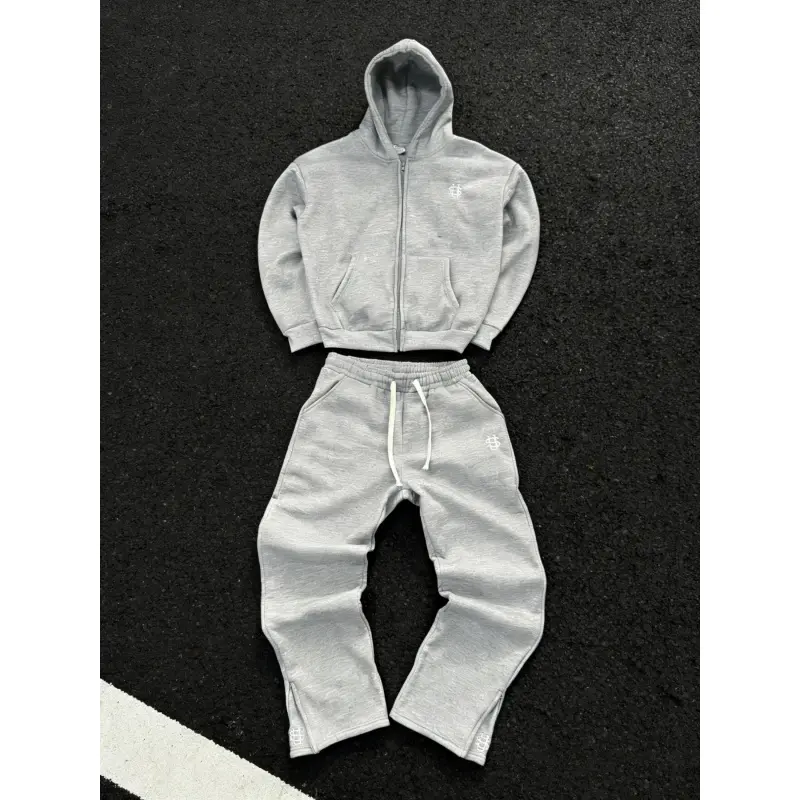 Vintage  Streetwear Hip-Hop Zipper Design Casual Sporty Design Loose Solid Color Sportswear Casual Athleisure Style Embroidery Set, Unisex Fashion, Athletic  Tracksuits, Athletic Sweatsuit