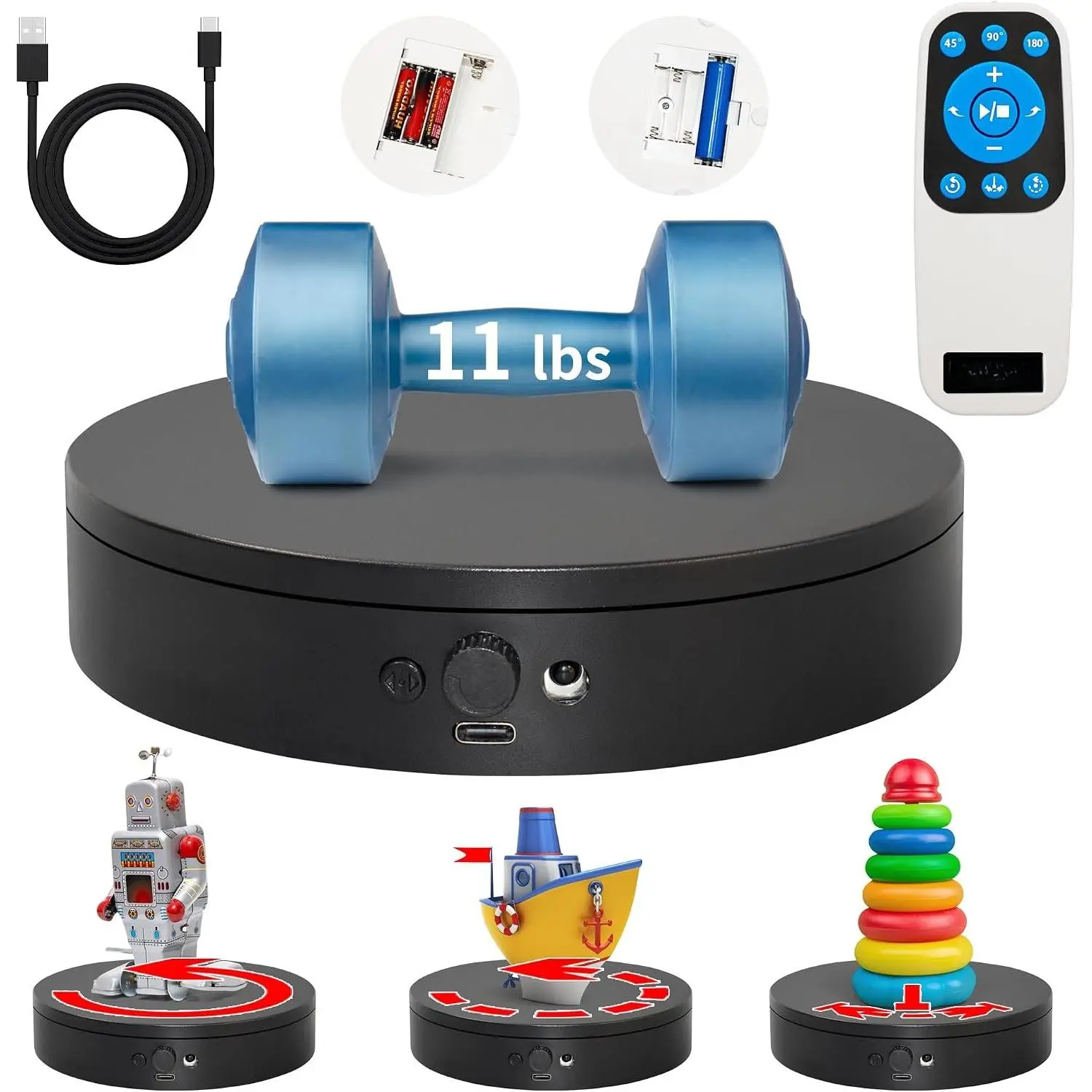Remote-Controlled Electric Turntable,360° Silent Spinning Display Stand,Speed-adjustable Rotating Platform,Multi-mode Rotating Display Base,Rotating Display Stand For (4.53in/Black)