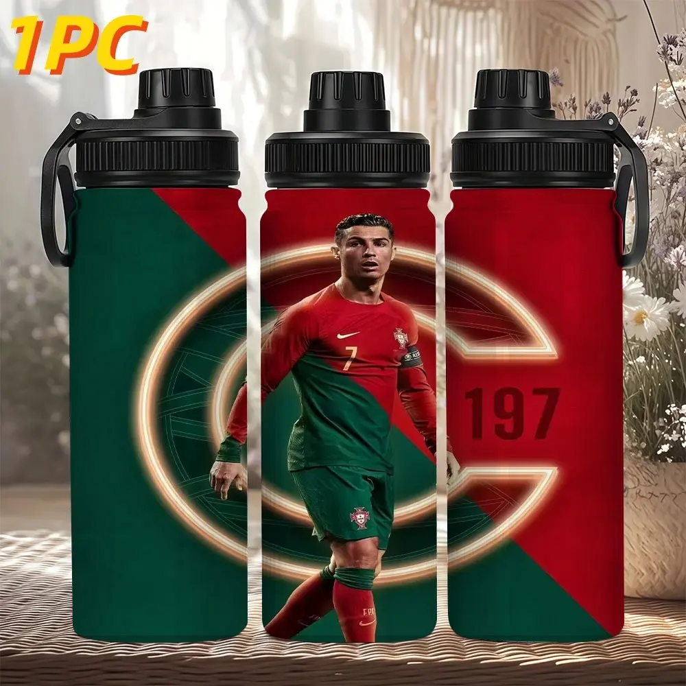 1PC Cristiano Ronaldo 20oz Stainless Steel Vacuum Insulated Cup, Leak-Proof Portable Travel Mug, Ideal for Sports, Coffee, Juice, Home Use, Gym, Camping, Fishing