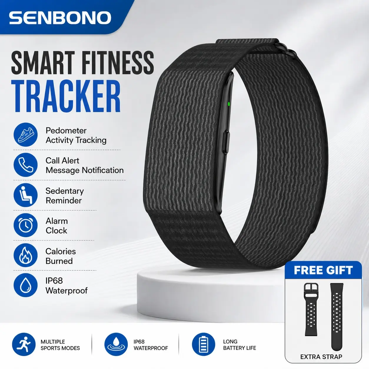 SENBONO Smart Bracelet, Sleep & Stress Tracking, One-Key Measurement, Magnetic Charging, Compatible with Android & iOS, Fitness Tracker