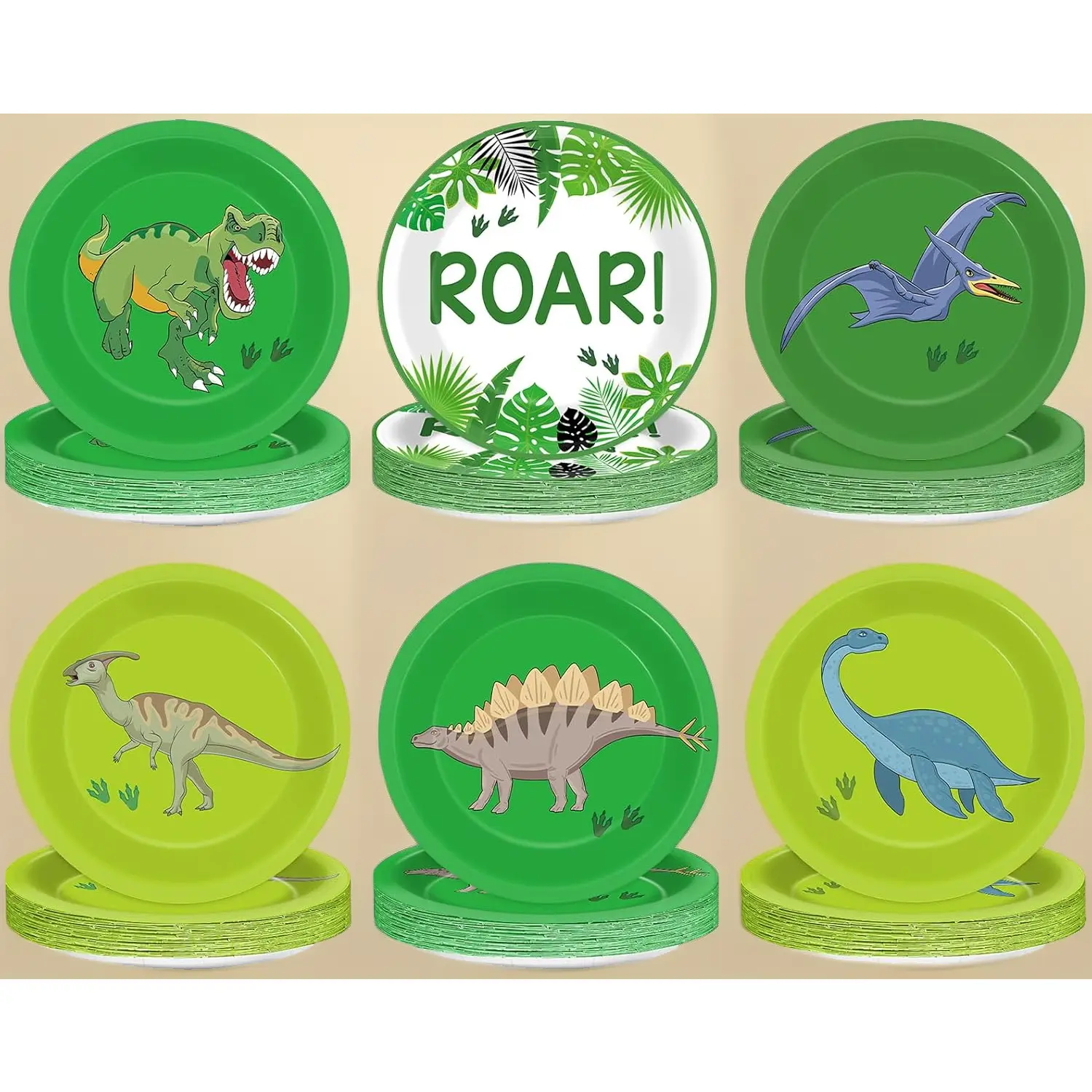 60 PCS 7-Inch Dinosaur Theme Disposable Food-Safe Paper Plates, Cartoon Animal Park Tableware Set for Jungle Safari Baby Shower Party Supplies (Toys & Hobbies DIY Decor Essentials)