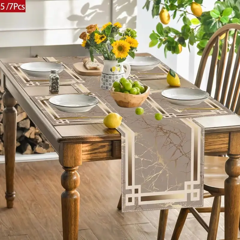 2D flat printing, 1 piece/5 piece set/7 piece set of marble textured table flags and placemats, Marble Pattern Placemat, luxurious marble textured design, suitable for kitchen and dining table decoration