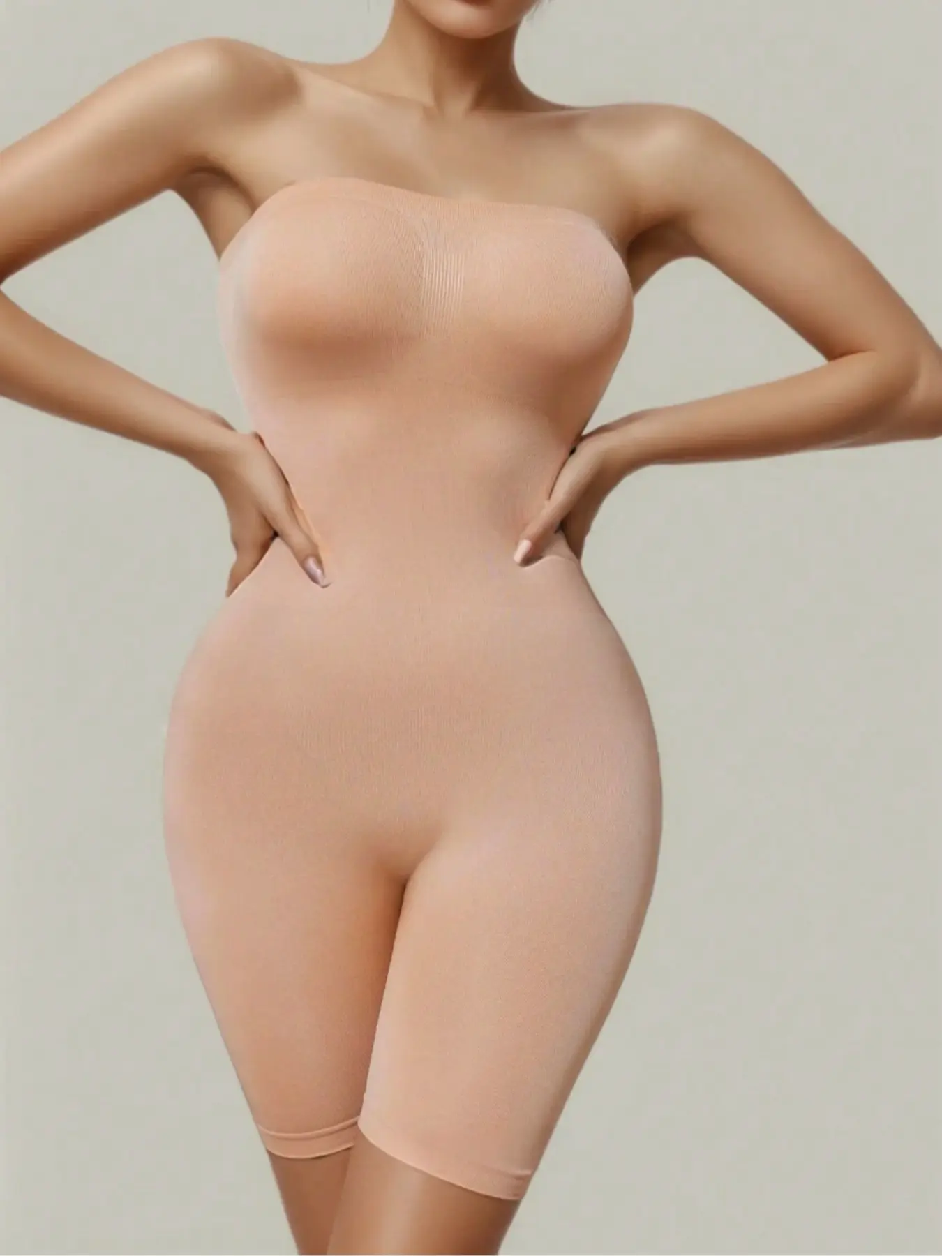 Women Seamless Strapless Bandeau Bodysuit Shapewear, High Elastic Buttery Soft Breathable Sculpt Shaper, Snatch Waist Tummy Control Butt Lifting Invisible Undergarment, Anti-Roll Edge No Slip No Ride Up Smoothing Body Shaper ，Daily, Gym & Under Dresses