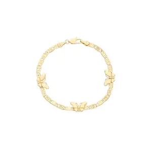 14K Gold Plated Cuban Link Bracelet for Men and Women, Butterfly Accent Chain Jewelry for Daily Wear Layering and Gift Styling