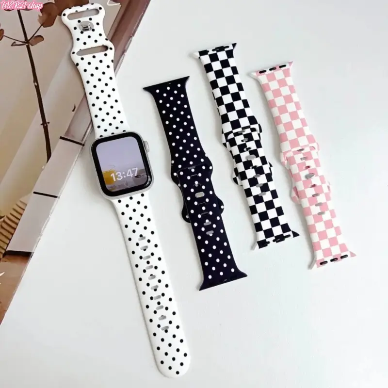2026Polka Dot Plaid Silicone Watch Band, Soft Comfortable Strap Compatible with Apple Watch 5 To 11 And SE for Daily Casual Wear (Strap Only) Wearable Accessory Wearable Tech Accessories