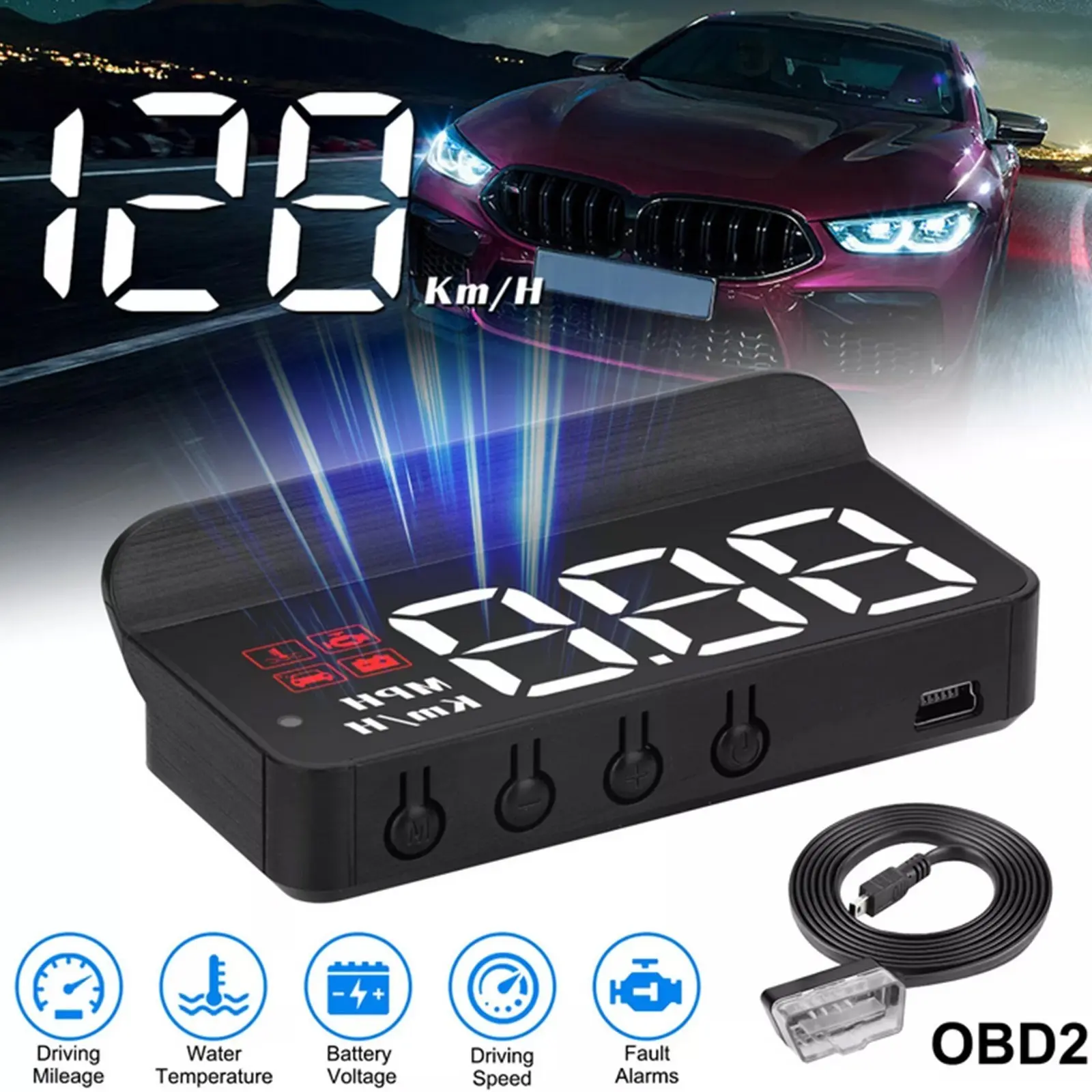 M3 Car Head-Up Display, Obd2 Windshield Projector, Multi-Function Obd+GPS Smart Dashboard, Speed Alarm and Compass System, Easy Installation