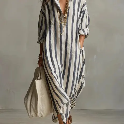 Plus Size Women's Casual Classic Loose Fit Shirt Collar Dress, Asymmetrical Hem Drop Shoulder Dress with Side Pockets, Shirtdress