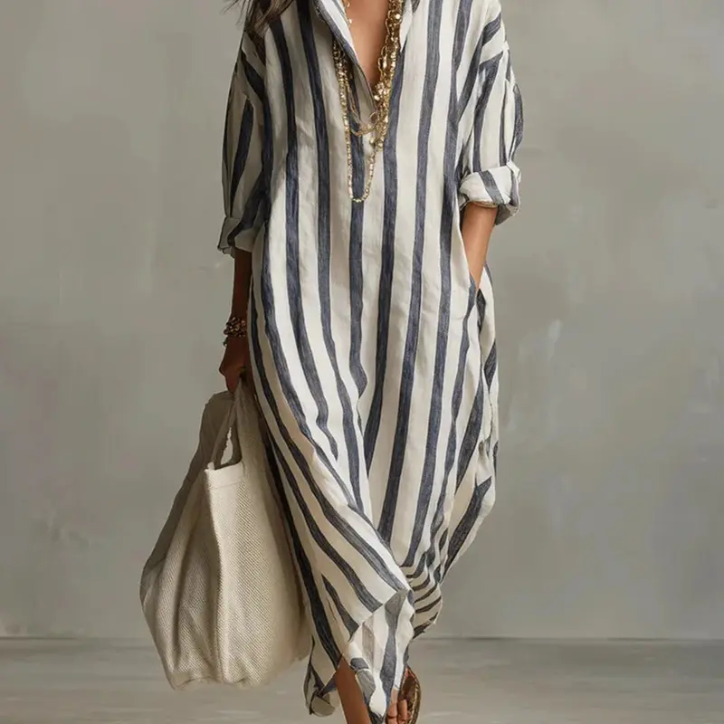 Plus Size Women's Casual Classic Loose Fit Shirt Collar Dress, Asymmetrical Hem Drop Shoulder Dress with Side Pockets, Shirtdress
