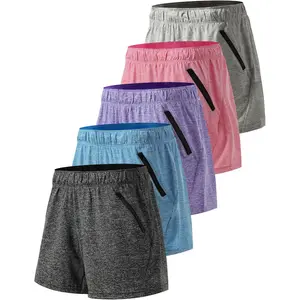 1 or 5 Pack Womens Lounge Workout Shorts with Zipper Pockets 5" Inseam Lightweight Athletic Casual Shorts