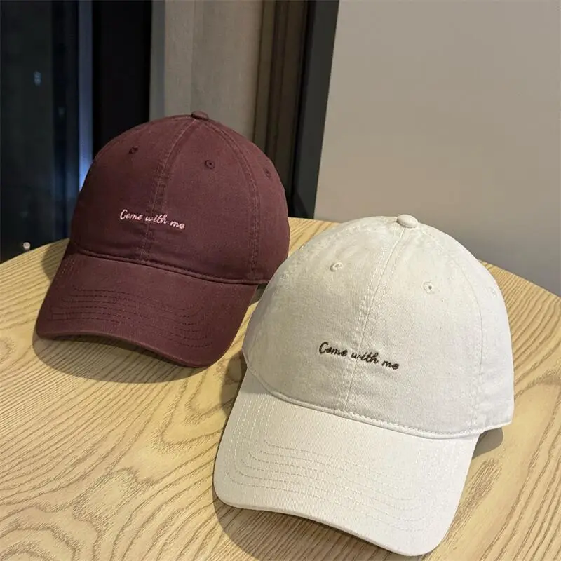 Minimalist Come With Me Slogan Baseball Cap Retro Embroidered Letter Dad Hat for Men Women Adjustable Snapback Trucker Cap Trendy Streetwear Casual Sport Sun Hat Clean Fit Aesthetic Everyday Wear Headwear Burgundy Beige