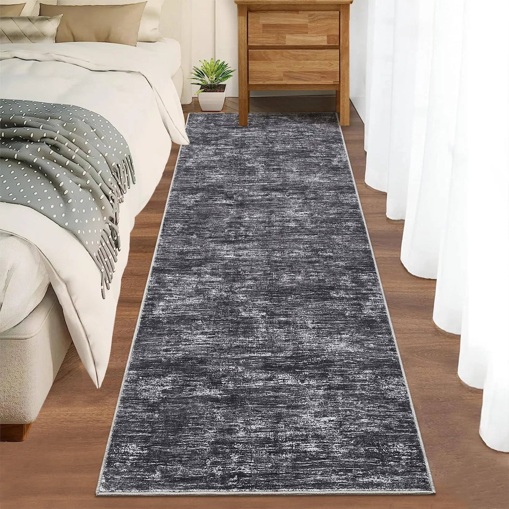 Garvee Hallway Runner Rug 2x6 Machine Washable Rug, Non Slip Kitchen Runner Mat, Low Pile Stain Resistant Solid Color Runner Carpet for Living Room Bedroom Entryway, Grey
