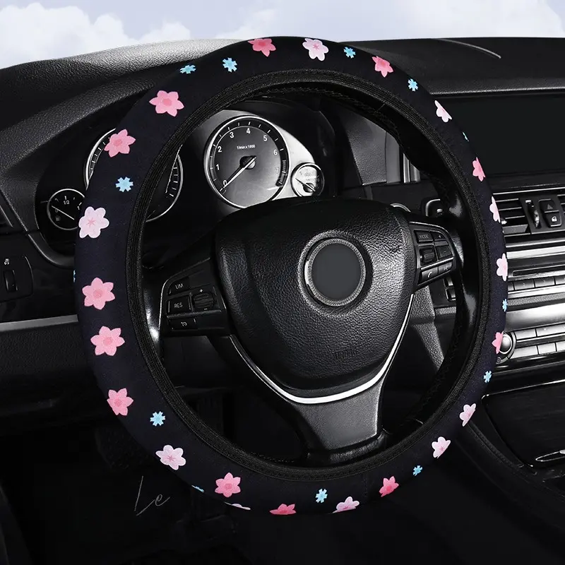 Cute Colorful Daisy Flower Car Steering Wheel Cover, Non-Slip Soft Steering Wheel Protector for Women, Universal 14.5–15 Inch Auto Steering Cover, Fashion Car Interior Decor Accessory