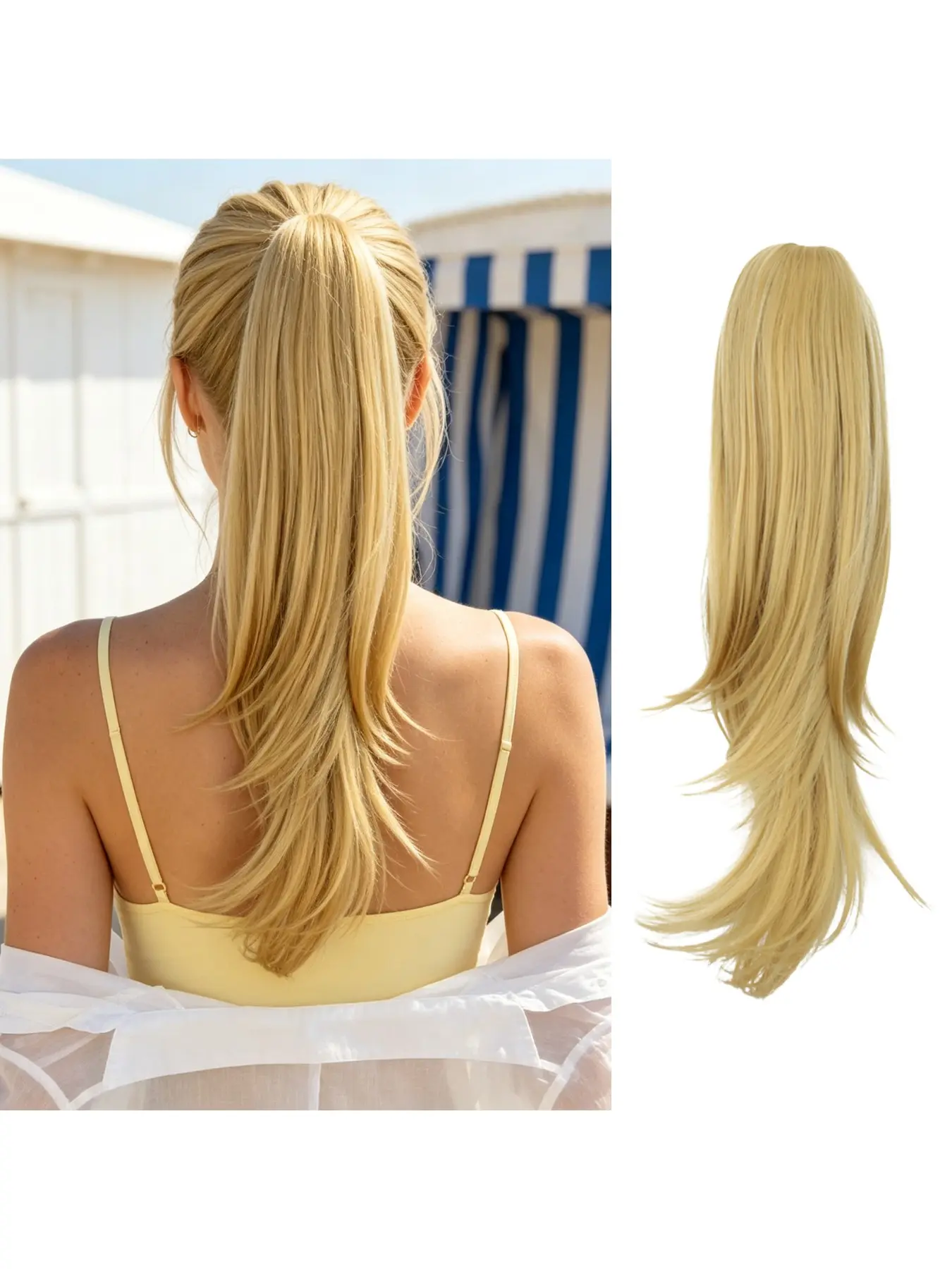 18-inch multi-layer wavy ponytail clip-in hair extensions, fluffy and natural with added volume, synthetic hair pieces for a longer ponytail, suitable for women for daily wear or parties