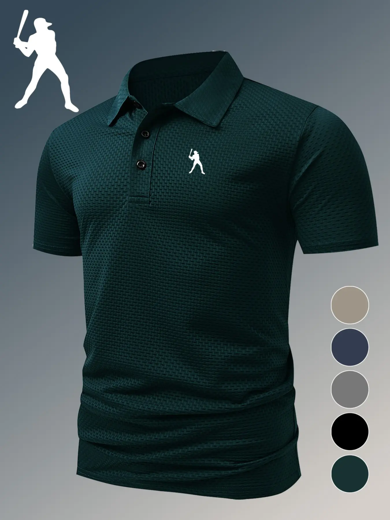 Men's Baseball Print Knitted Polo Shirt, Fitted Casual Style, Breathable and Comfortable, All-Season Wear, High-Quality Durable Fabric