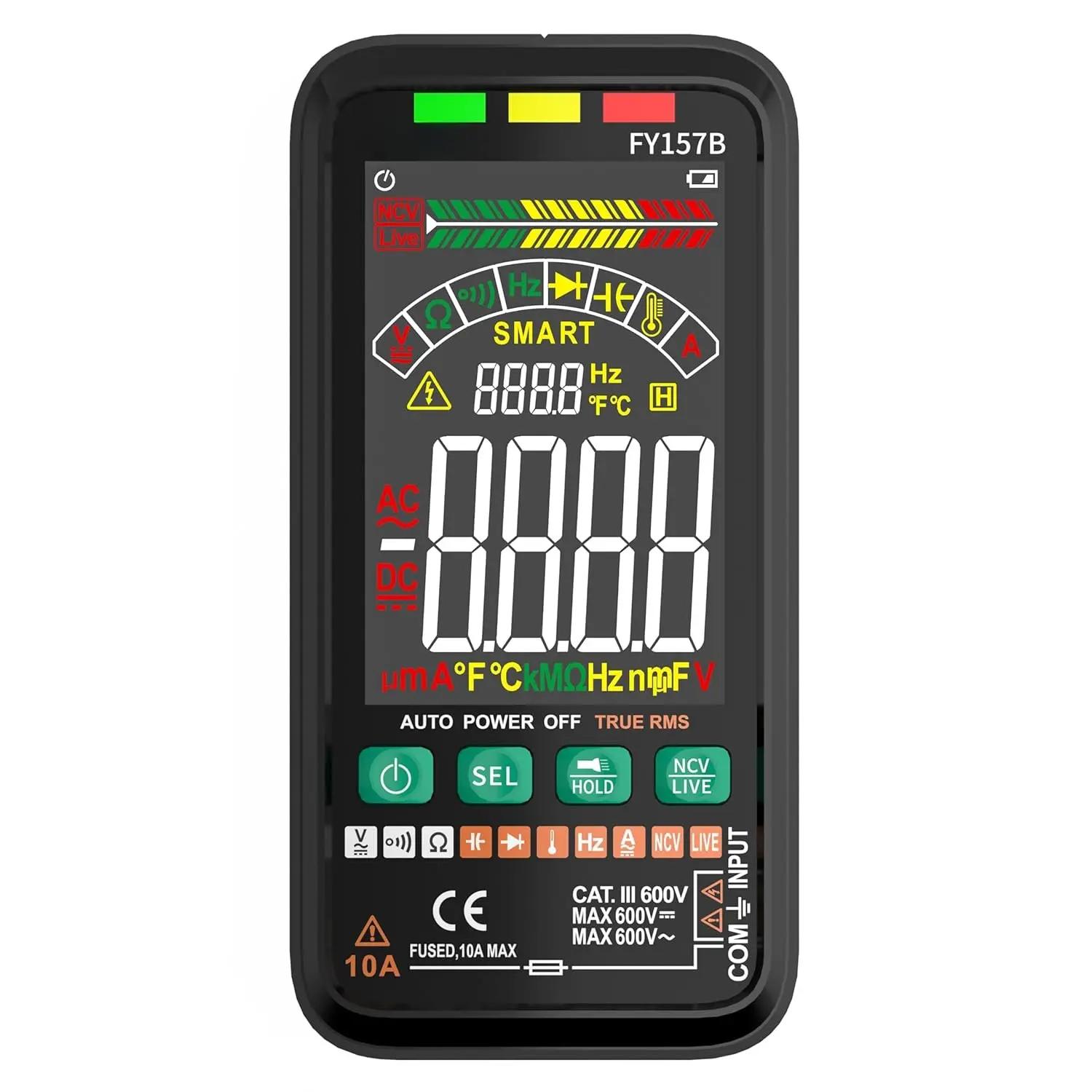 6000 Counts Handheld TRMS Digital Multimeter - Rechargeable Electrical Tester for Beginners, Auto-Range Digital Voltmeter Measuring Current, Resistance, Continuity, Capacitance, Temperature, Frequency