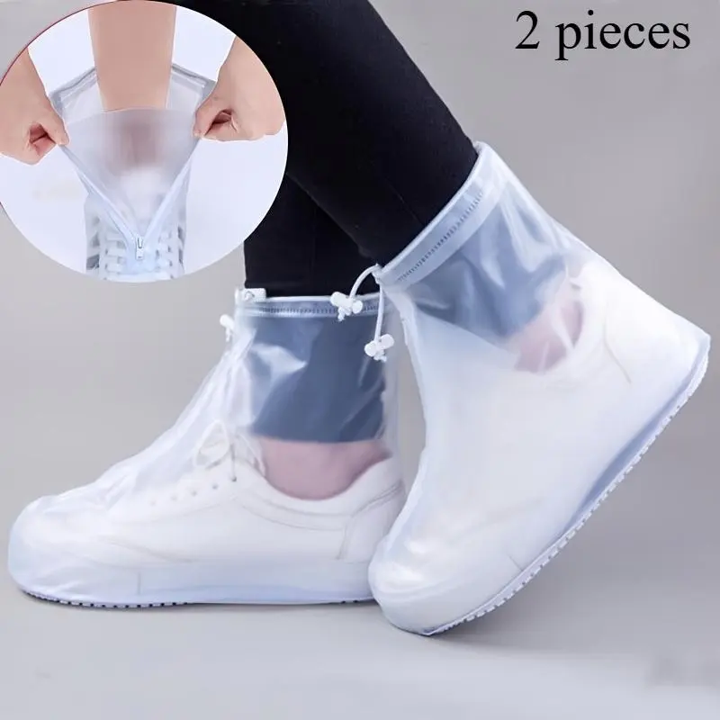 Waterproof Shoe Covers with Zipper, Reusable PVC Rain Boot Protectors, Hand Washable Anti-Slip, Unisex, 2 Piece Set