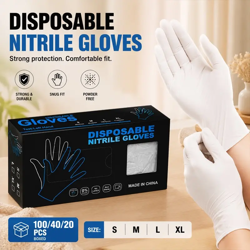 Nitrile Gloves Waterproof Oil-Resistant Powder-Free, Durable Cleaning Gloves, Household Cleaning Gloves, Ideal for Kitchen Cleaning, Bathroom, Pet Care, DIY, Nail Art, Laundry Organization