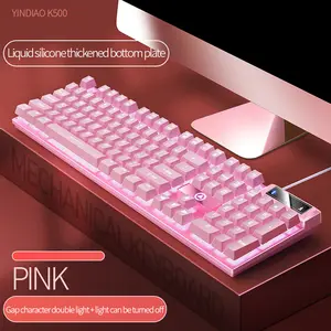 Pink Keyboard Mixed Color White Pink Keycaps 104 Keys Wired Gaming Keyboard for Laptop