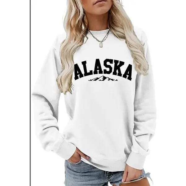 Alaska Sweatshirt Retro Mountain Graphic Shirt Vintage Alaska Sweater Women Casual Crewneck Long Sleeve Pullover Tops