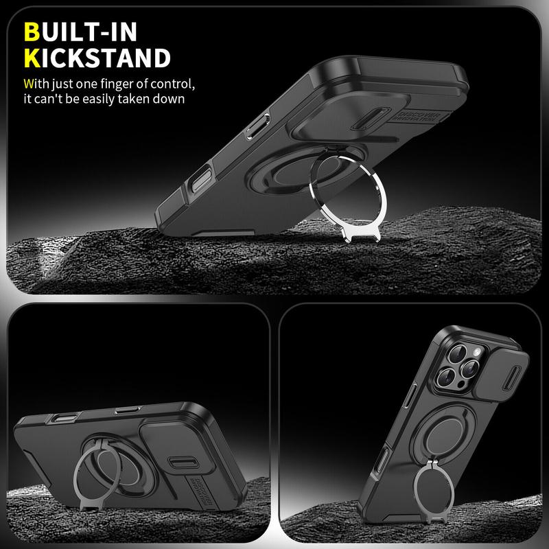 Case For iPhone 16 15 Pro Max 14 13 12 Military Shockproof 360° Rotate Mag Safe Magnetic Ring Holder Slide Camera Protective Cover