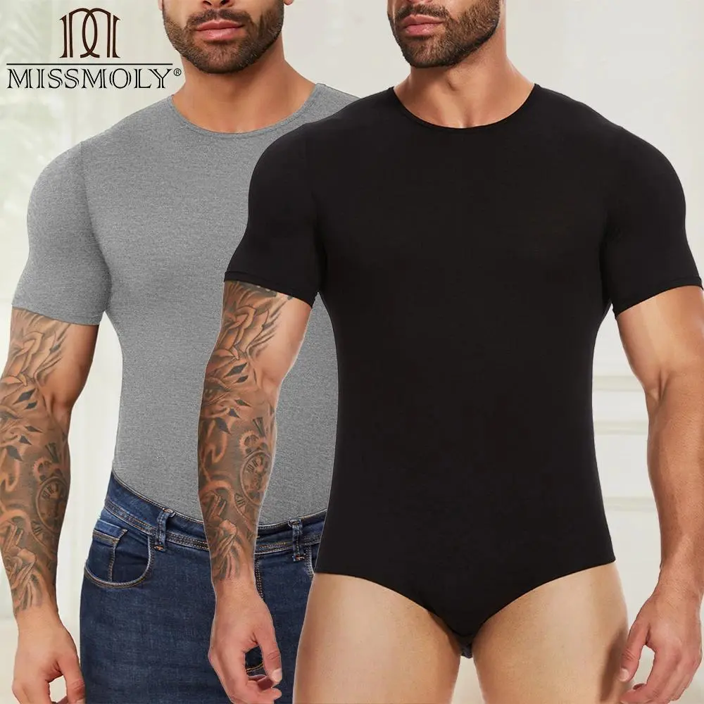 Men's Full Body Shaper Short Sleeve Top Tummy Control Briefs Bodysuit Butt Lifter Male Base Layer Pajamas Shaping Underwear New