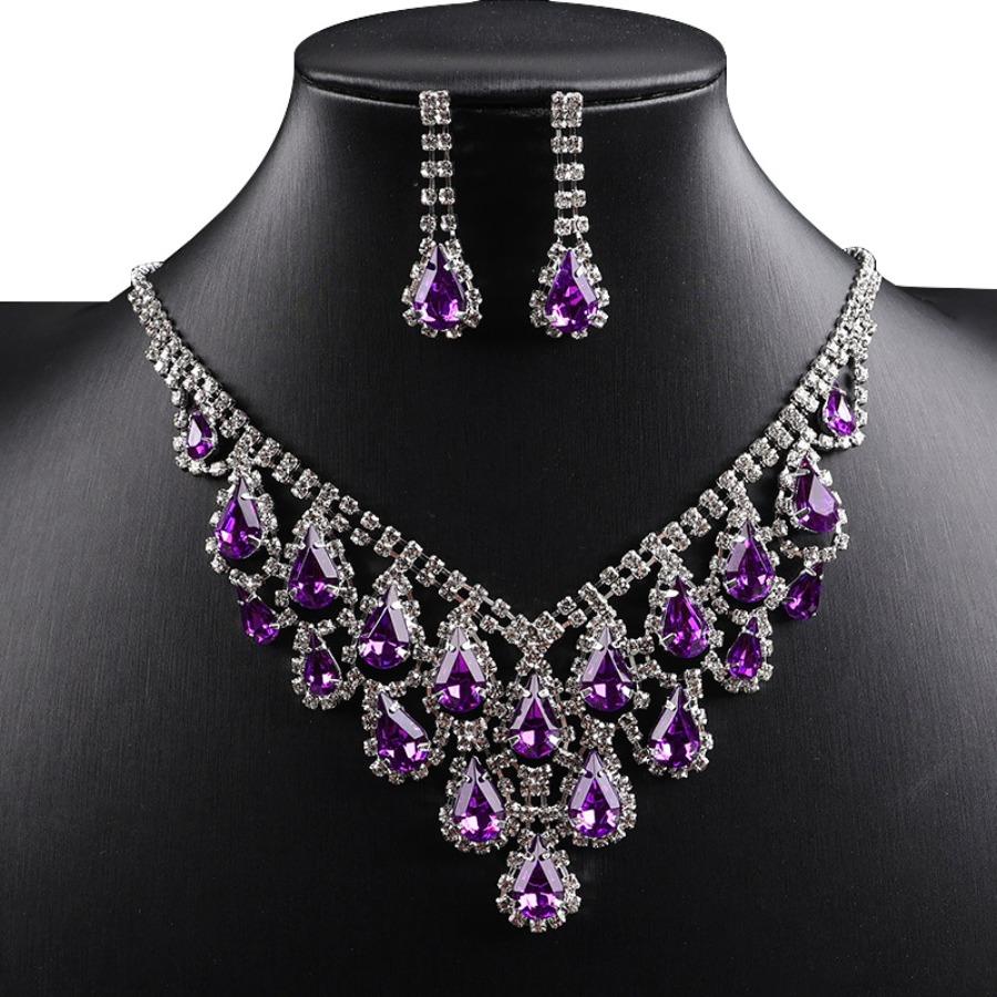 Premium sense diamond-set geometric water drop fringe necklace temperament fashionable and elegant collarbone chain jewelry set