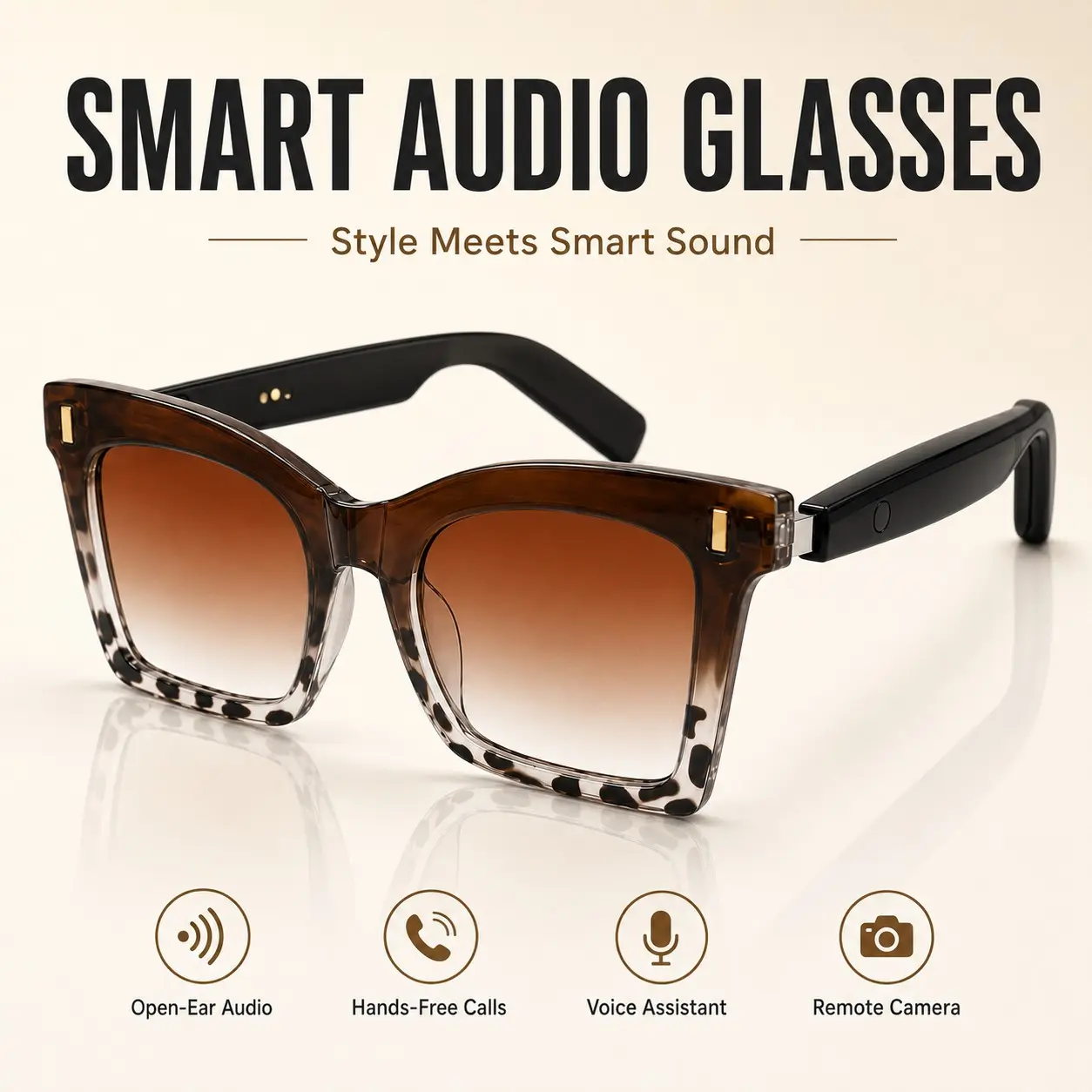 Smart Glasses, Wireless Audio Glasses, Bluetooth Open-Ear Audio Sunglasses with Built in Mic, Touch Control and UV Protection for Driving, Walking and Travel