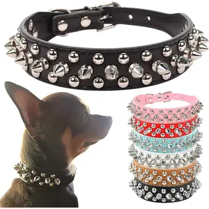 Black Soft PU Leather Spiked Dog Collar with Mushroom Rivet Studs, Adjustable Stylish Pet Collar for Small Medium Large Dogs & Cats