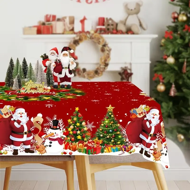 2D Flat Party Tablecloth, Christmas Theme, Polyester, Rectangular, 4-6 Seats, Kitchen Dining, Holiday Decor, No Power Needed