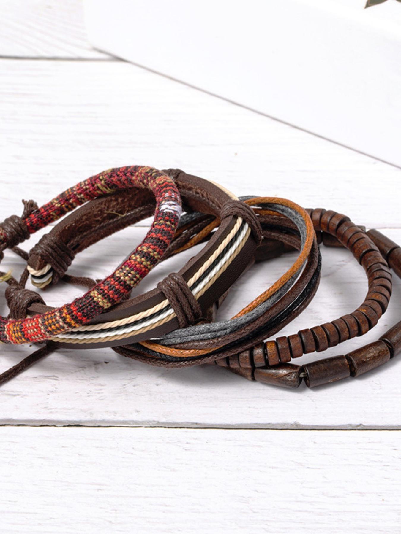 5pcs Boho Style Adjustable Beaded Design & Braided Bracelets, Casual Trendy Vintage Jewelry for Women & Men, Fashion Versatile Accessories for Parties and Clubs, Stackable Bracelets